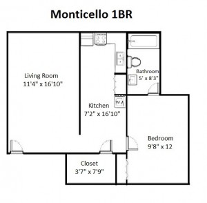 One Bedroom Standard Style – Second Floor (#16)